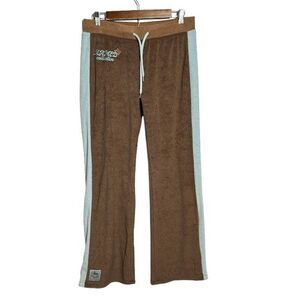 Named Collective Womens Terry Revesible Mid Rise Wide Leg Pants Y2K Blue Brown